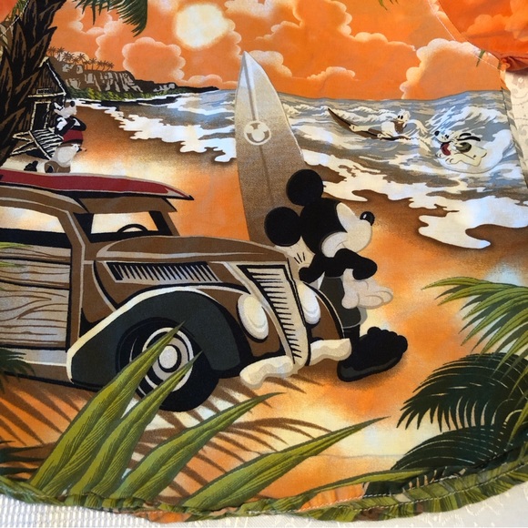 Disney Parks Boys 36M Mickey Mouse Orange Hawaiian Shirt Button-Up Short Sleeves - Picture 12 of 14